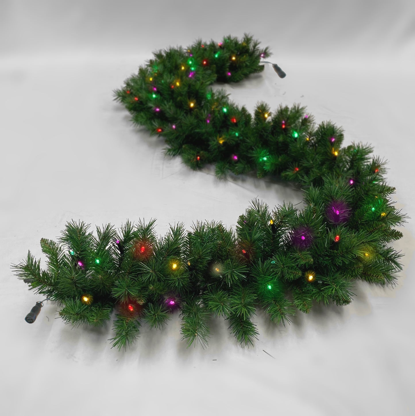 9ft Pre-Lit Garland, with dual chip LEDs in warm white and multicolour - plug in. £49.99 plus VAT