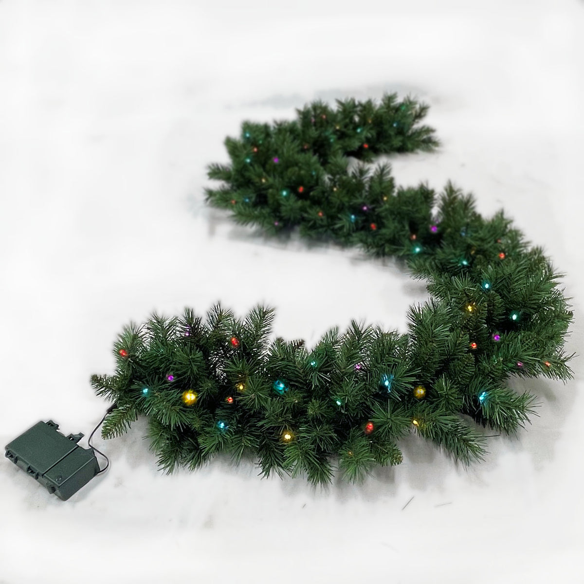 9ft Pre-Lit Garland, with dual chip LEDs in warm white and multicolour - Battery. £49.99 plus VAT
