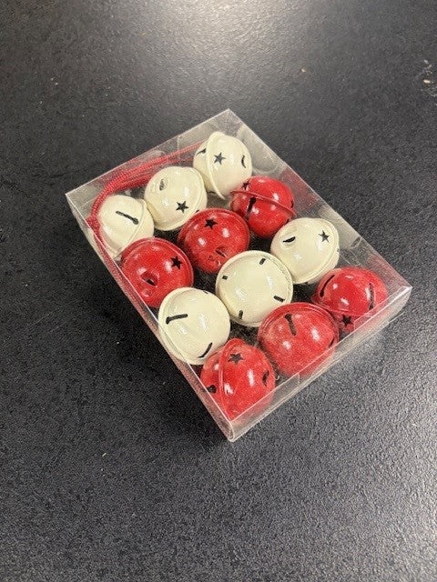 Pack of 12 mini bells in red/white